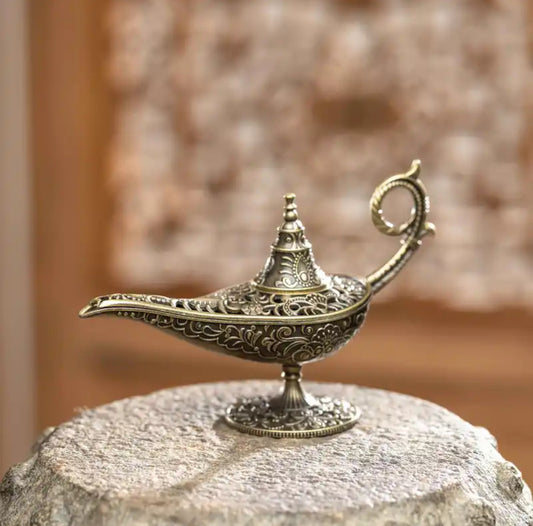 Aladdin Lamp Incense Burner - Antique Metal Craft Decorative Gift, Unscented Candle Holder